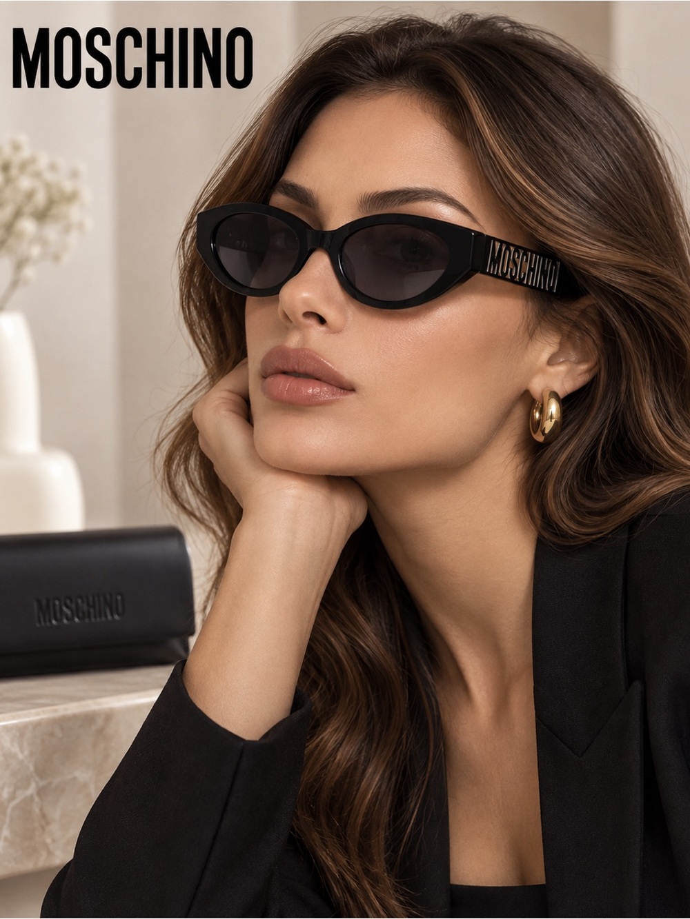NEW Moschino MOS160/S Black Cat Eye Sunglasses 51-20-145 w/ Case & Cloth